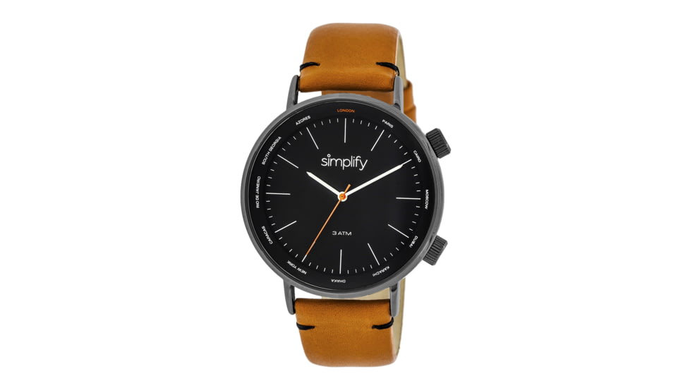 Simplify The 3300 World Time Zone Leather Strap Watch, Orange/Black, Standard SIM3307