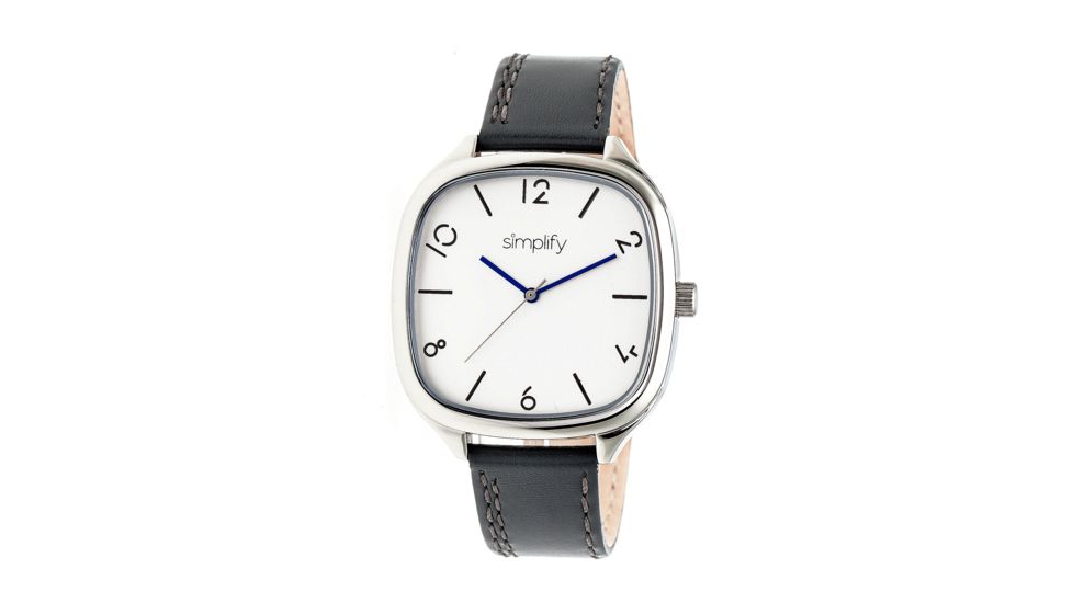 Simplify The 3500 Leather Strap Watch, Charcoal/Silver, Standard SIM3502