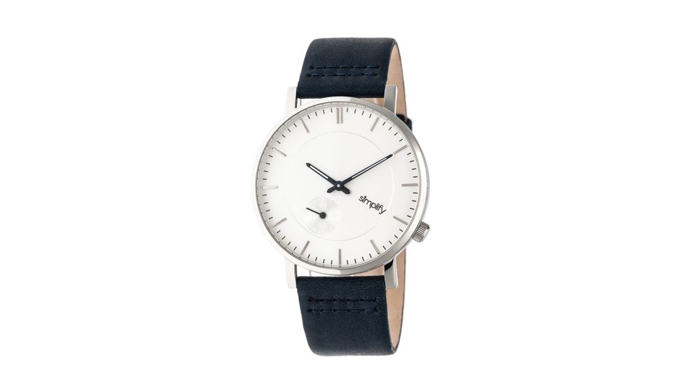 Simplify The 3600 Leather Strap Watch, Navy/Silver, Standard SIM3601