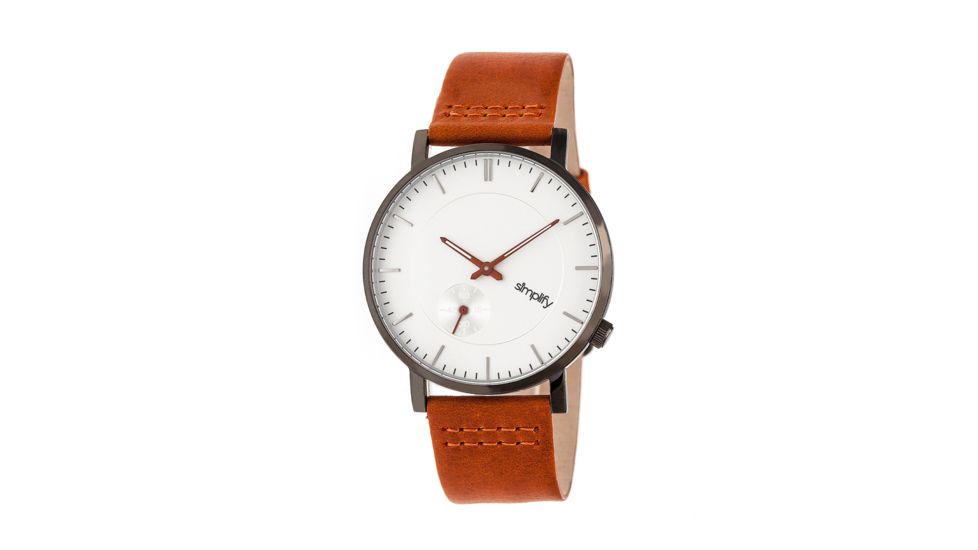 Simplify The 3600 Leather Strap Watch, Orange/Silver, Standard SIM3603