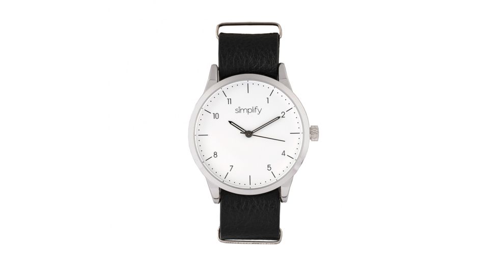 Simplify The 5600 Leather-Band Watch, White/Black, SIM5601