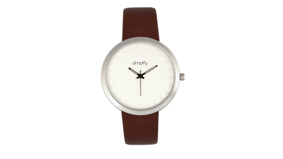 Simplify The 6000 Leather-Band Watch, Silver/Brown, SIM6001