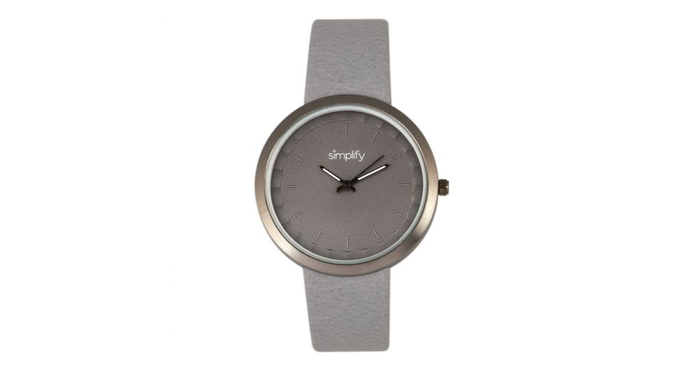 Simplify The 6000 Leather-Band Watch, Gunmetal/Grey, SIM6004