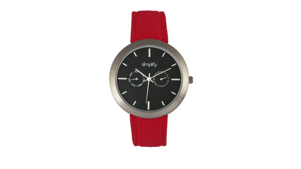 Simplify The 6100 Canvas Overlay Strap Watch, Black/Red, SIM6105
