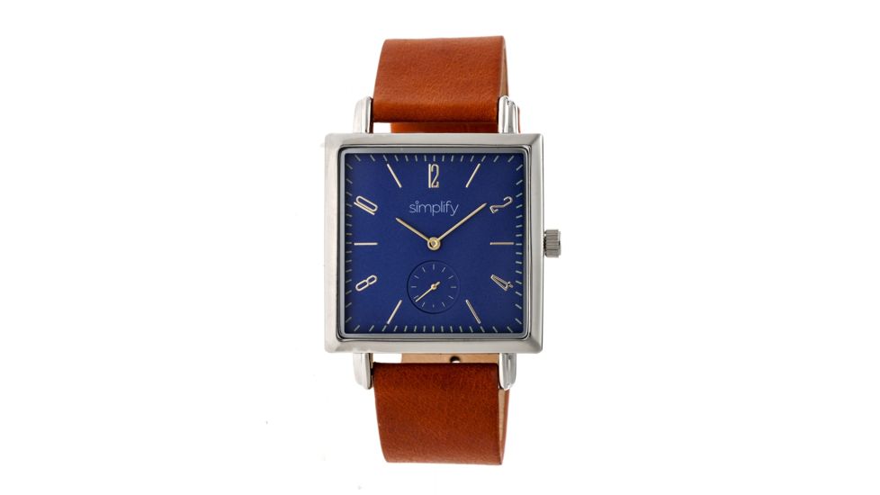 Simplify The 5000 Leather-Band Watch, Navy/Brown SIM5004