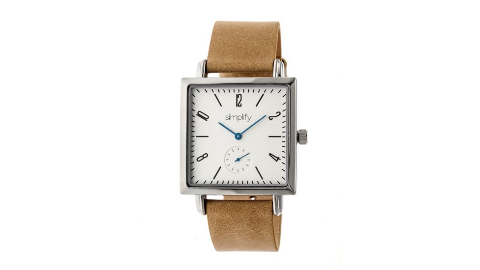 Simplify The 5000 Leather-Band Watch, Silver/Khaki/Tan SIM5005