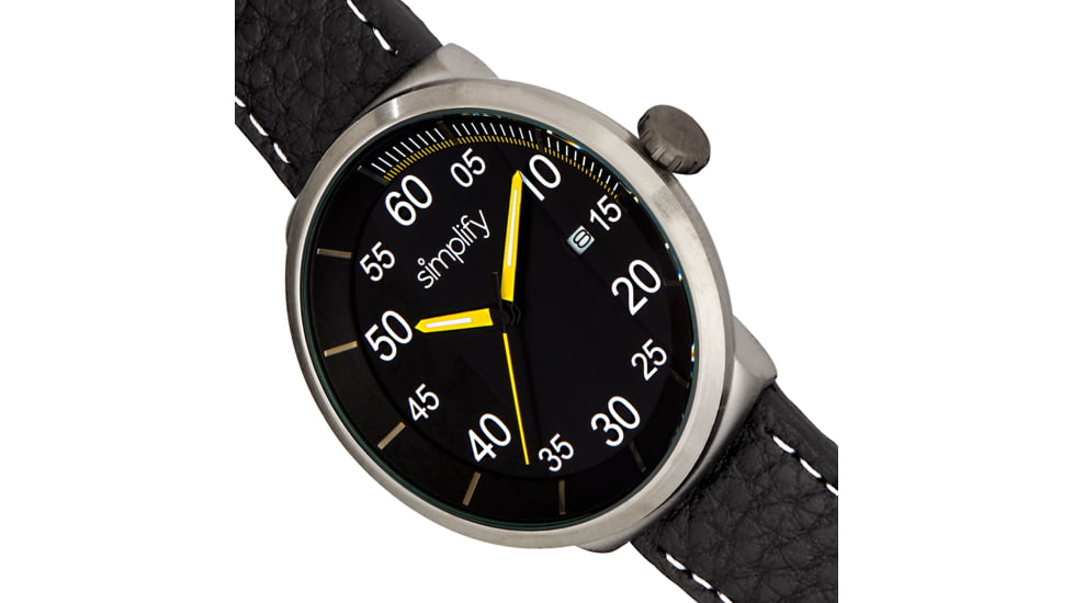 Simplify The 7100 Leather-Band Watch w/Date, Black/Black/Gunmetal, One Size, SIM7105