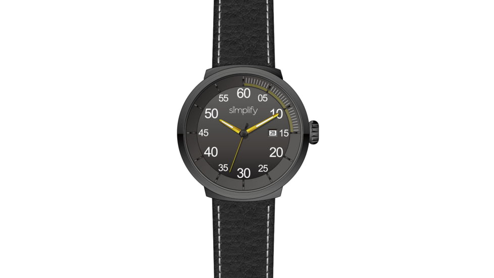 Simplify The 7100 Leather-Band Watch w/Date, Black/Black/Gunmetal, One Size, SIM7105