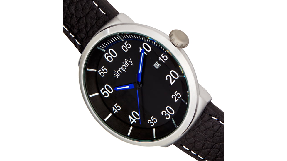 Simplify The 7100 Leather-Band Watch w/Date, Black/Black/Silver, One Size, SIM7103