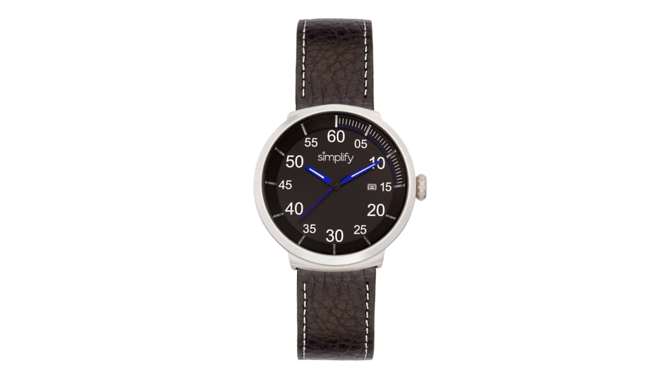 Simplify The 7100 Leather-Band Watch w/Date, Black/Black/Silver, One Size, SIM7103