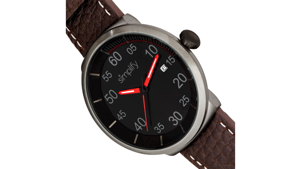 Simplify The 7100 Leather-Band Watch w/Date, Black/Dark Brown, One Size, SIM7106