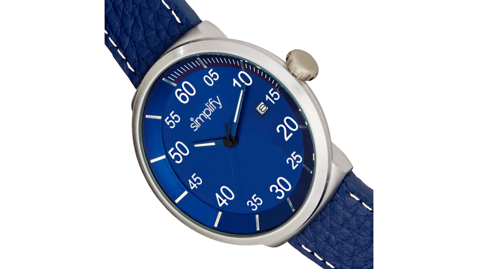 Simplify The 7100 Leather-Band Watch w/Date, Blue/Blue, One Size, SIM7104