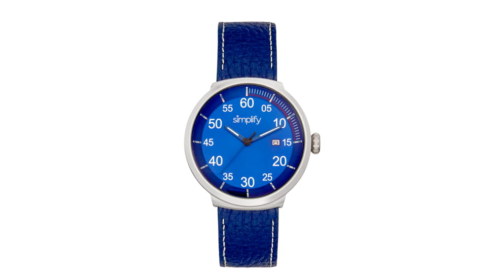 Simplify The 7100 Leather-Band Watch w/Date, Blue/Blue, One Size, SIM7104
