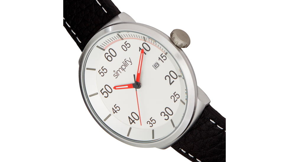 Simplify The 7100 Leather-Band Watch w/Date, Silver/Black, One Size, SIM7101