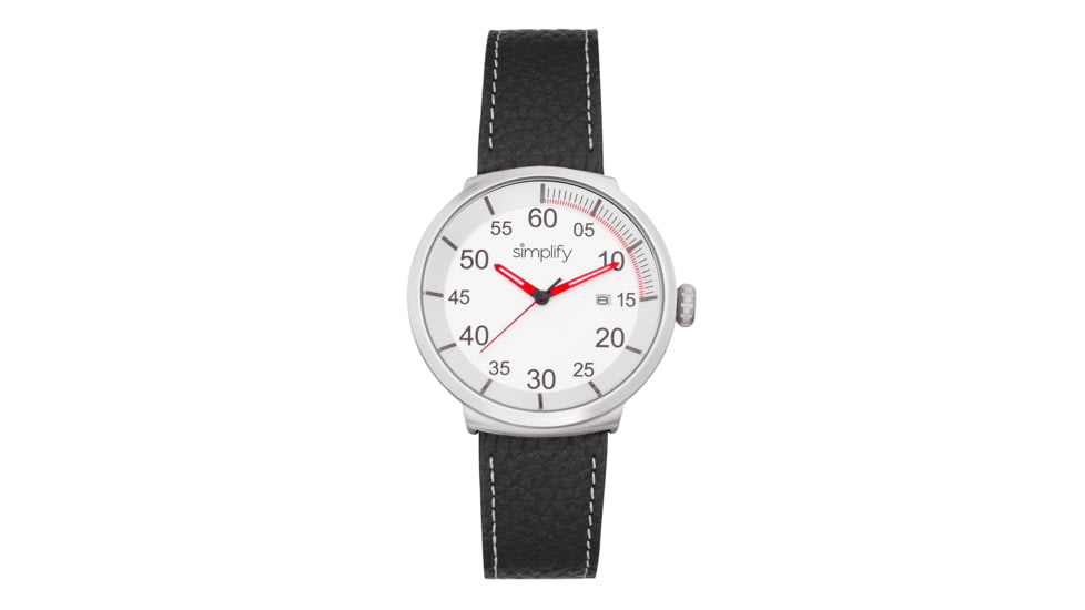 Simplify The 7100 Leather-Band Watch w/Date, Silver/Black, One Size, SIM7101