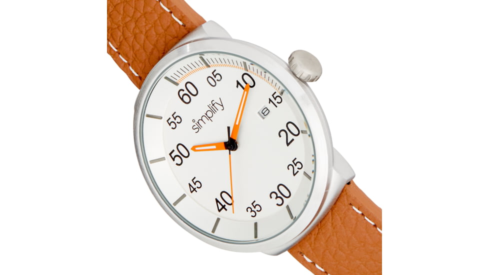 Simplify The 7100 Leather-Band Watch w/Date, Silver/Brown, One Size, SIM7102