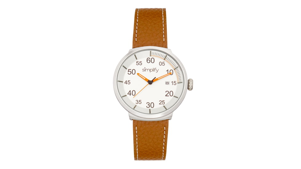 Simplify The 7100 Leather-Band Watch w/Date, Silver/Brown, One Size, SIM7102