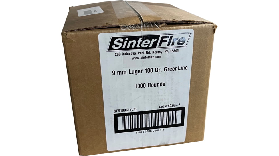 Sinterfire Greenline 9mm Luger, 100 Grain, Brass Cased, Centerfire Pistol Ammo, 1000 Rounds, SF9100GLLP