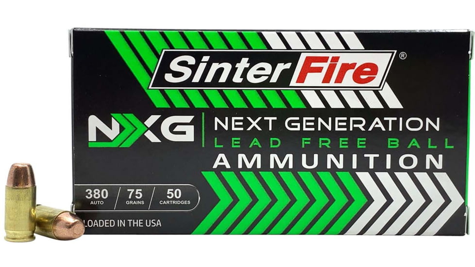 SinterFire NXG .380 ACP 75grain Lead-Free Ball Brass Cased Pistol Ammo, 50 Rounds, SF38075NXG
