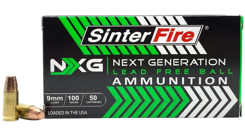SinterFire NXG Lead Free Ball 9 mm Luger 100 Grain Brass Cased Pistol Ammo, 50 Rounds, SF9100NXG