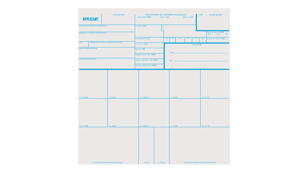 Sirchie - Applicant Record Cards, Standard 8" x 8", 100 ea.
