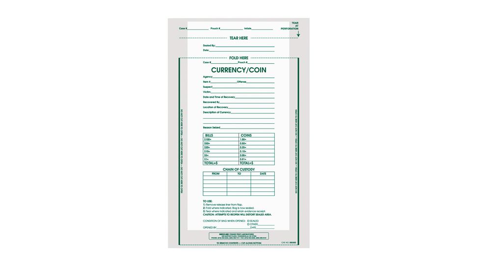 Sirchie - Currency/Coin Bag, 9" x 12", 100/pack