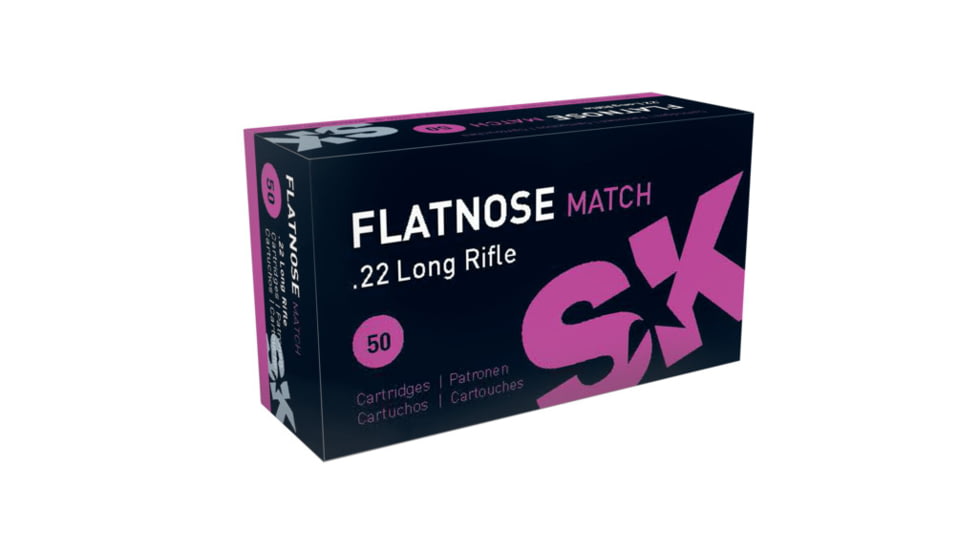 SK Flatnose Match .22 Long Rifle 40 grain Lead Round Nose Brass Cased Rimfire Ammo, 50 Rounds, 420157