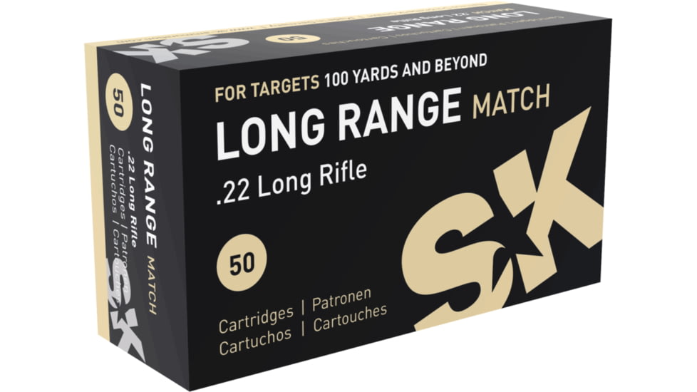 SK Long Range Match .22 Long Rifle 40 grain Lead Round Nose Brass Cased Rimfire Ammo, 50 Rounds, 420158