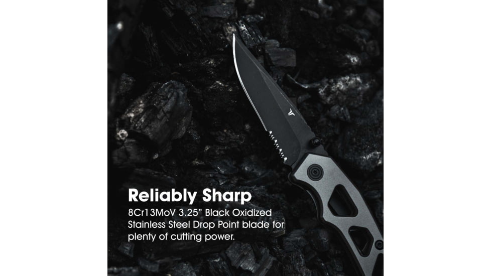 SKEETER HAWK Drop Point and Glass Breaker Tactical EDC Knife, Black, TRU-FMK-0004