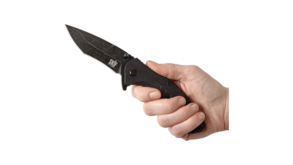 SKIF Knives Griffin BSW Black Folding Knife, 5in Closed, 3.75in Black Stonewash Finish 9Cr18MoV Blade, Black G10 Handle, 422SEB