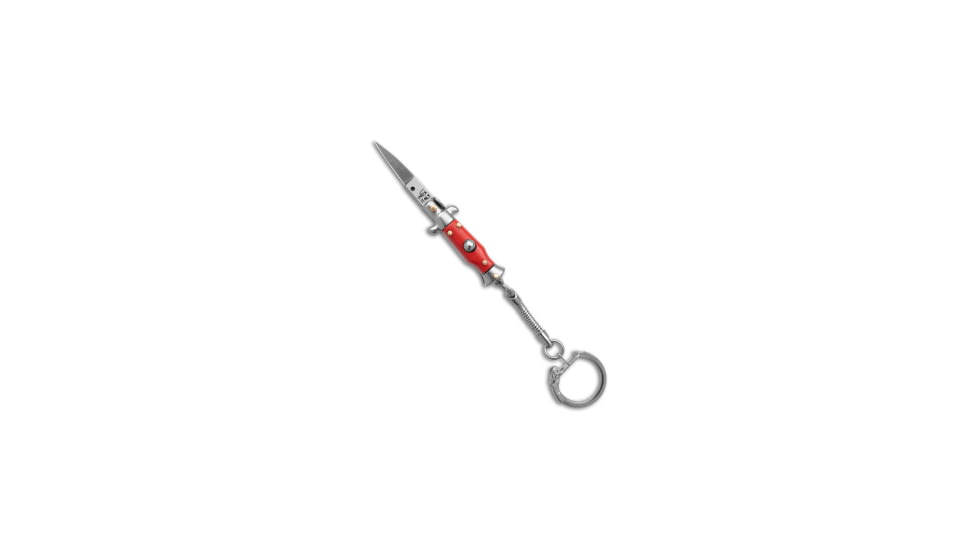 SKM 2.75 Keychain Stiletto Automatic Folding Knife, 1.25in, Stainless Steel, Spear Point Blade, Acrylic, Red Handle, Red/Gray, 2.75 inch, BHQ-183371