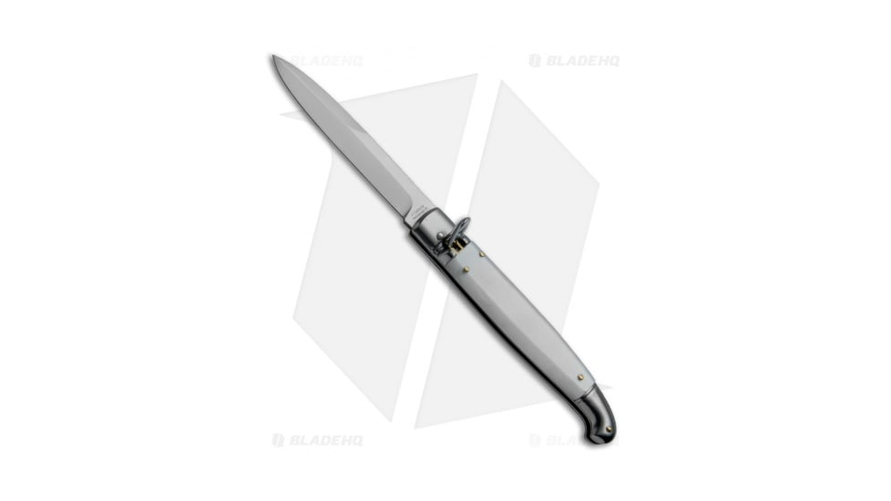 SKM 9.5 Fancy Automatic Folding Knife, 4.125in, Stainless Steel, Bayonet Blade, Acrylic, White Handle, White/Gray, 9.50 inch, BHQ-51598