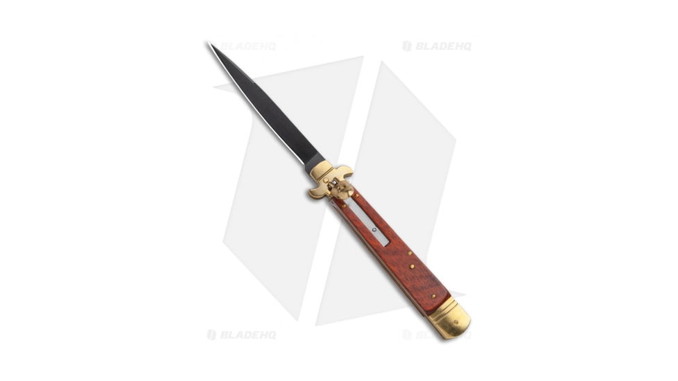 SKM 9.75 Slimline Automatic Folding Knife, 4.25in, Stainless Steel, Spear Point Blade, Rosewood, Wood Handle, Wood/Black, 9.75 inch, BHQ-112598