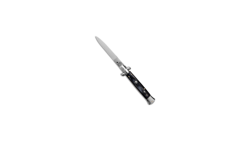 Skm SKM 9" Italian Stiletto Automatic Knife Sim Dark Horn Polish, Black, Stainless Steel, adult, BHQ-183088