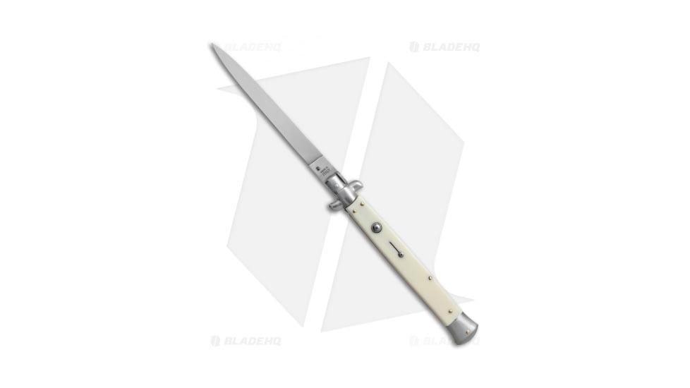SKM AB 13 Italian Stiletto Automatic Folding Knife, 6.00in, Stainless Steel, Spear Point Blade, Acrylic, White Handle, White/Steel, 13.00 inch, BHQ-75668