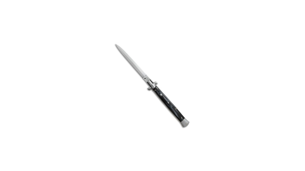 SKM AB 13 Italian Stiletto Automatic Folding Knife, 6.00in, Stainless Steel, Dagger Blade, Acrylic, Black Handle, Black/Steel, 13.00 inch, BHQ-75669