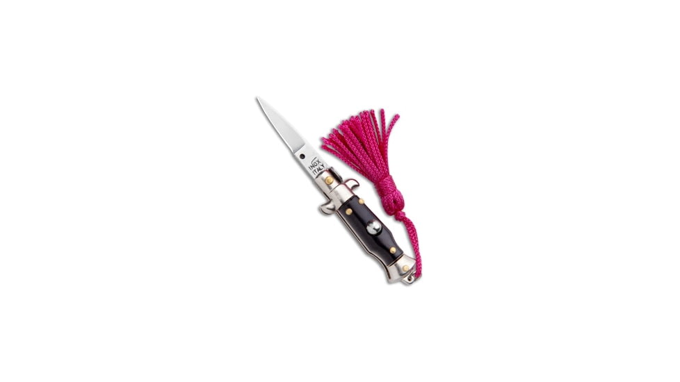 Skm SKM Italian Stiletto Keychain Automatic Knife Black/Pink 1.125" Satin, Black/Pink, Stainless Steel, adult, BHQ-102936