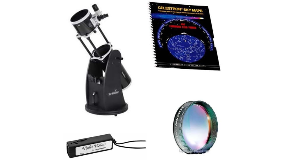 Sky Watcher 8in. Flextube 200P Collapsible Dobsonian Telescope S11700w/Sky Map, Night Vision Flashlight, and 1.25in UHC/LPR Filter