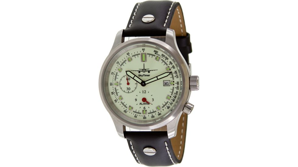 Skytimer 503225031 Quartz Alarm Mens Watch - Lime Dial, Black Leather Strap