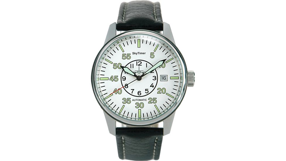 Skytimer 510605030 Automatic Pilot Mens Watch - Leather Strap, Large White Dial