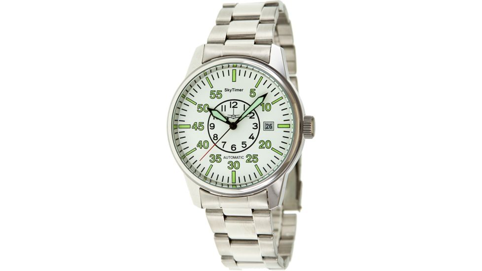 Skytimer 510605031 Automatic Pilot Mens Watch - Silver Bracelet, Lime Markings