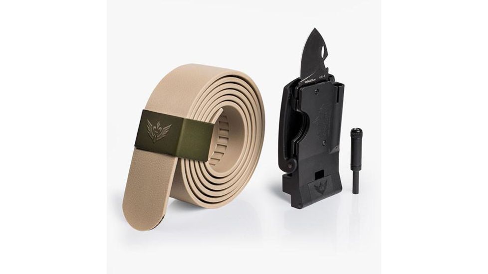 SlideBelts Survival Belt, Desert Tan Strap-Matte Black Buckle, 55in Long, 1.5in Wide SURVBELT-TANMATTBLK-48