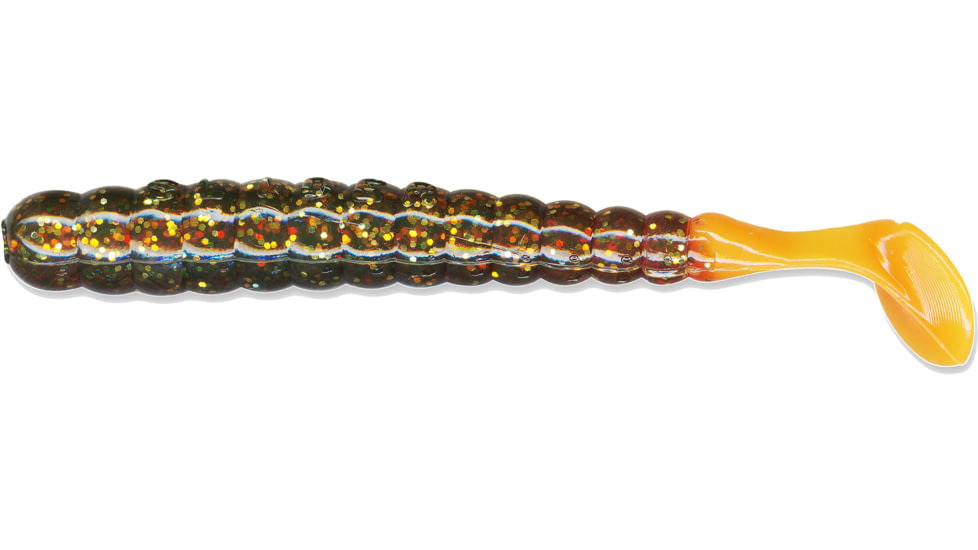 Slider Bass/Walleye Grub, 3, 3in, Orange Tail, SBGF13-W