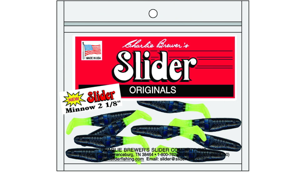 Slider Double Action Minnow Grub, 10, 1/8in, Black/Chartreuse, SMF5