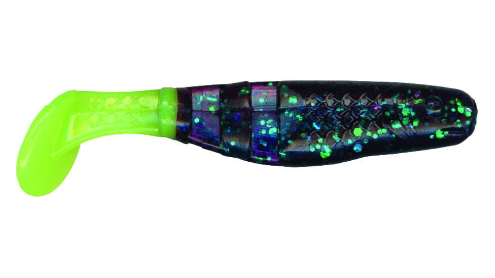 Slider Double Action Minnow Grub, 10, 1/8in, Junebug/Chartreuse, SMGF128