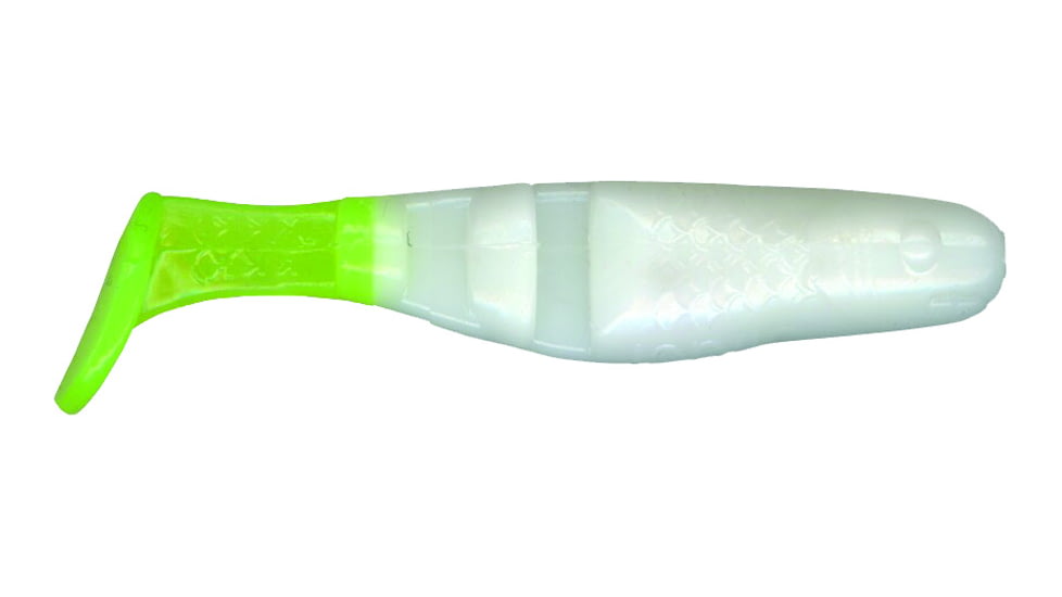 Slider Double Action Minnow Grub, 10, 1/8in, White/Chartreuse, SMF45