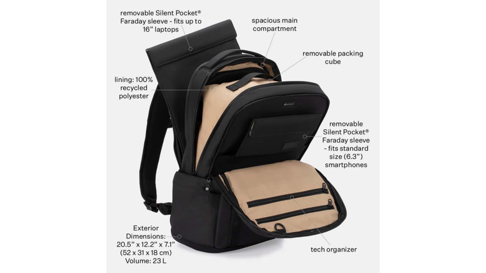 SLNT E3 Faraday Backpack, Black, 23L, SPB-EDC-01