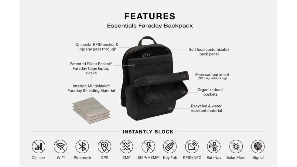 SLNT Essentials Faraday Backpack, Black, 18L, SL-ESBP-01