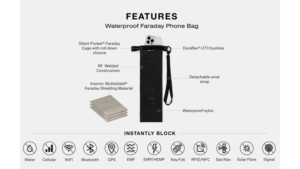 SLNT Faraday Phone Dry Bag, Black, 0.25L, SPB-MSB-X