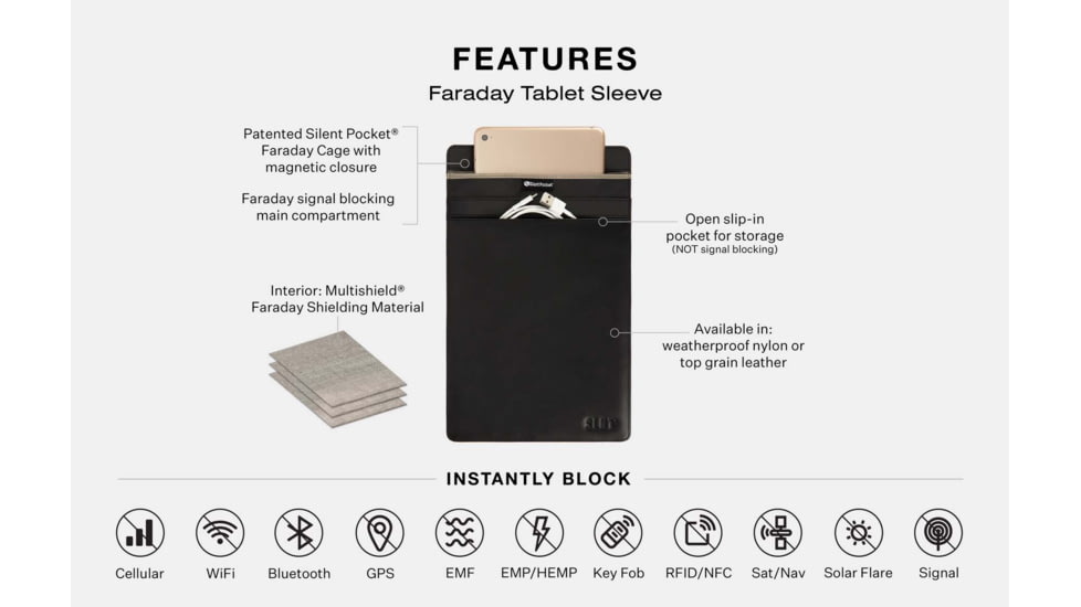 SLNT Faraday Phone Sleeve, Black Leather, Extra Large, SPS-XLBL